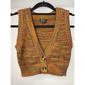 For Love and Lemons Helena Cropped Sweater Vest Women's XS Yellow Brown Knit